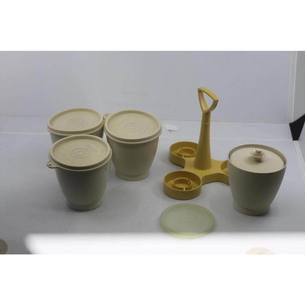 Vintage Tupperware Canister Set w/ Carry Caddy Avocado 1970s USA